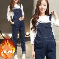 Wide Leg Denim Maternity Jumpsuits