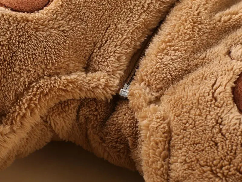 Baby Bear Hooded Winter Romper, Warm Cotton Jumpsuit