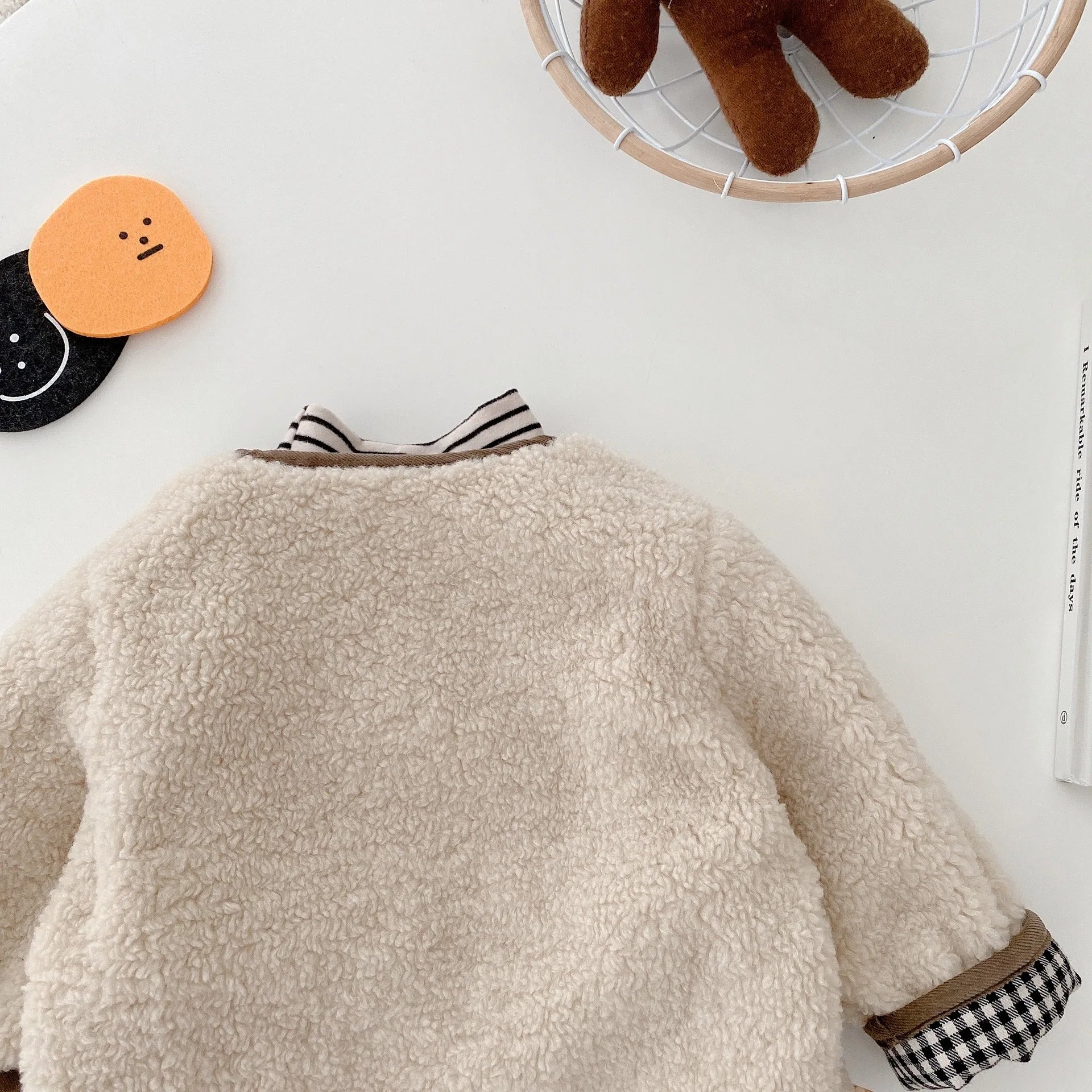 Stylish Plaid Plush Kids Coat
