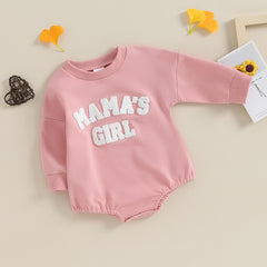 Baby Girls' Fuzzy Letter Romper, Embroidered Jumpsuit