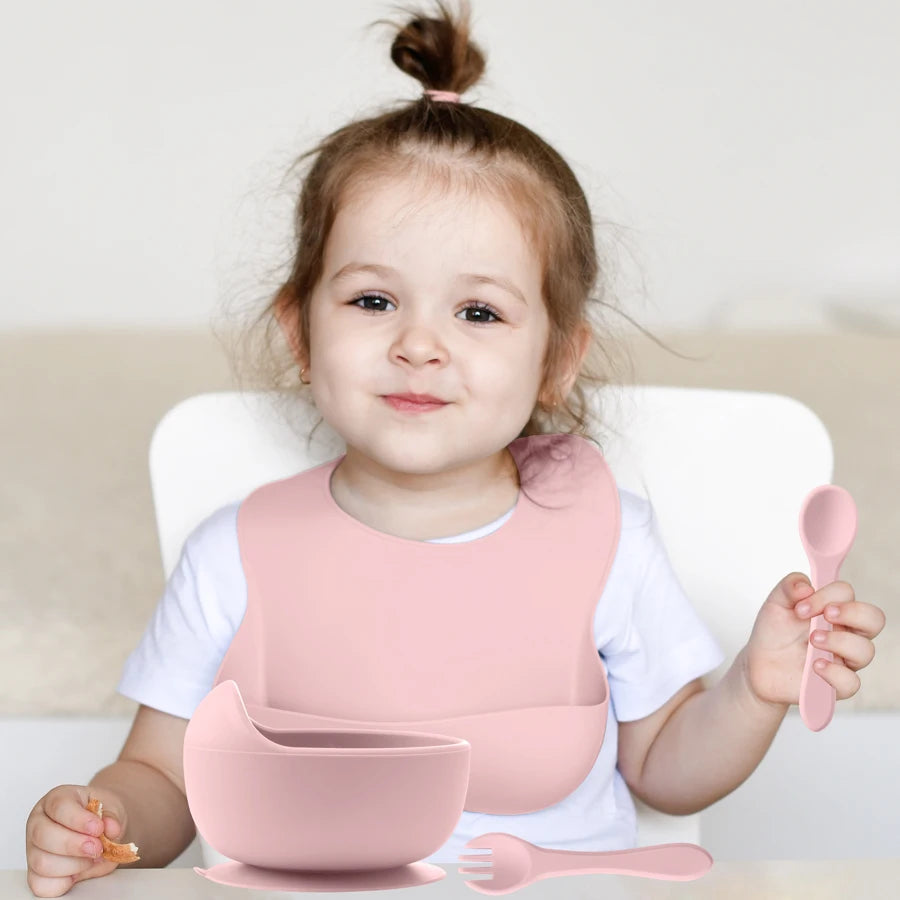 4Pcs Feeding Plate With Bib