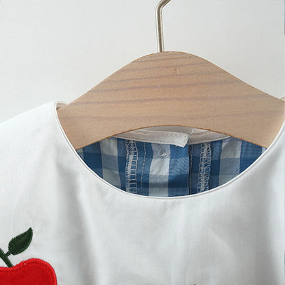 Girls' Dress Summer Children's Wear Apple Embroidered Lace Doll Collar Plaid Contrast Sleeveless Children's Dress