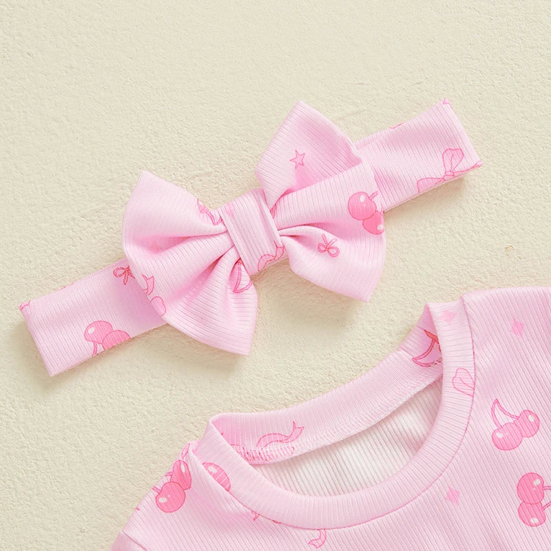 Baby Girls' Ribbed Strawberry Bodysuit with Bow Headband