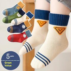 Girls' Rainbow Mid-Tube Socks, 5 Pairs, Ages 1-16