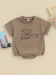 Baby Bubble Romper, Western Cow Print Summer Jumpsuit