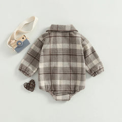 Baby Boys' Vintage Plaid Romper, Long-Sleeve Jumpsuit