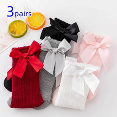 Baby Girls' Non-Slip Knee Socks, 3 Pairs with Bows