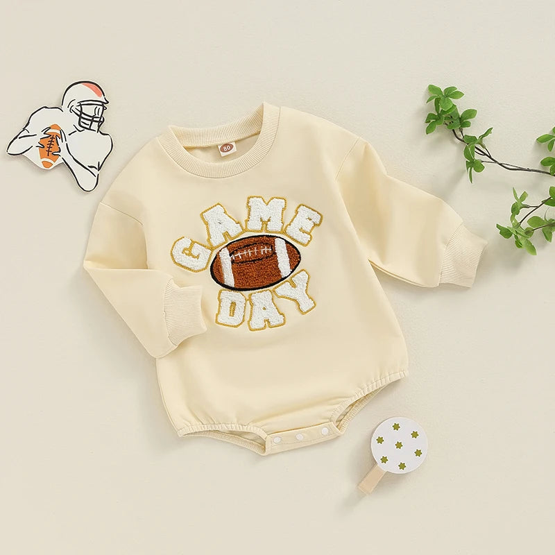 Baby Football Embroidery Bodysuit, Long-Sleeve Fall Romper