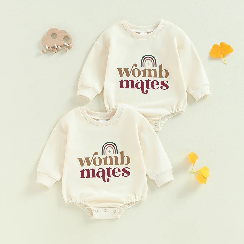 Baby Sweatshirt Romper – Rainbow Letter Print Long-Sleeve Jumpsuit for Newborn & Toddler