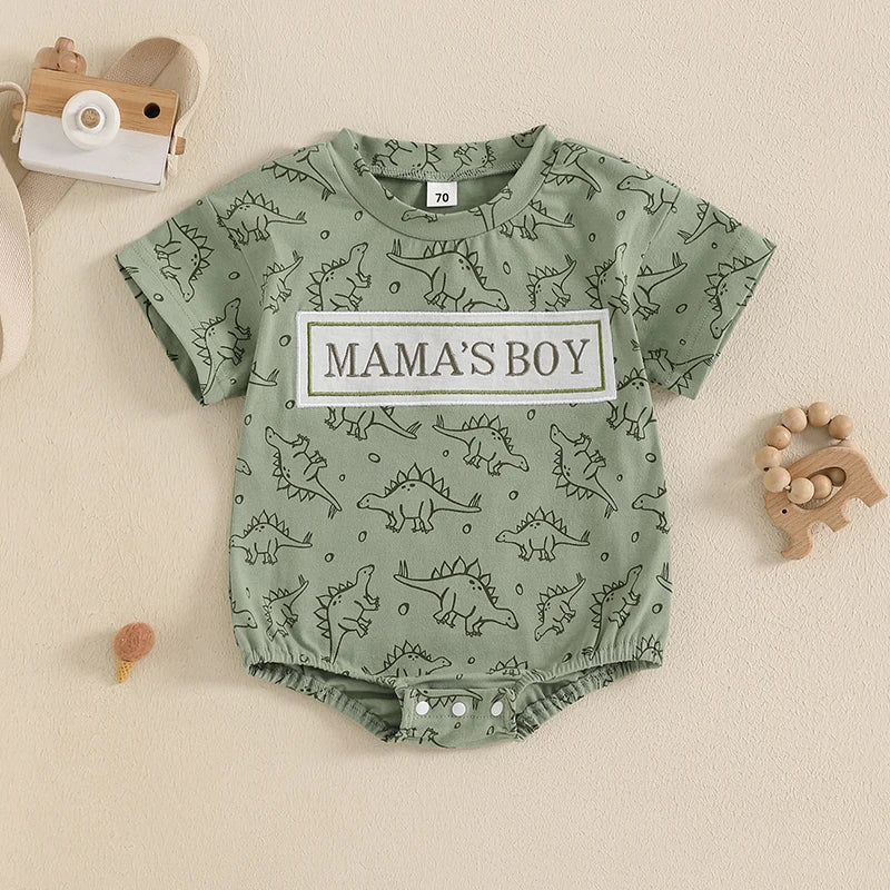 Baby Boys' Dinosaur Romper, Short-Sleeve Summer Bodysuit