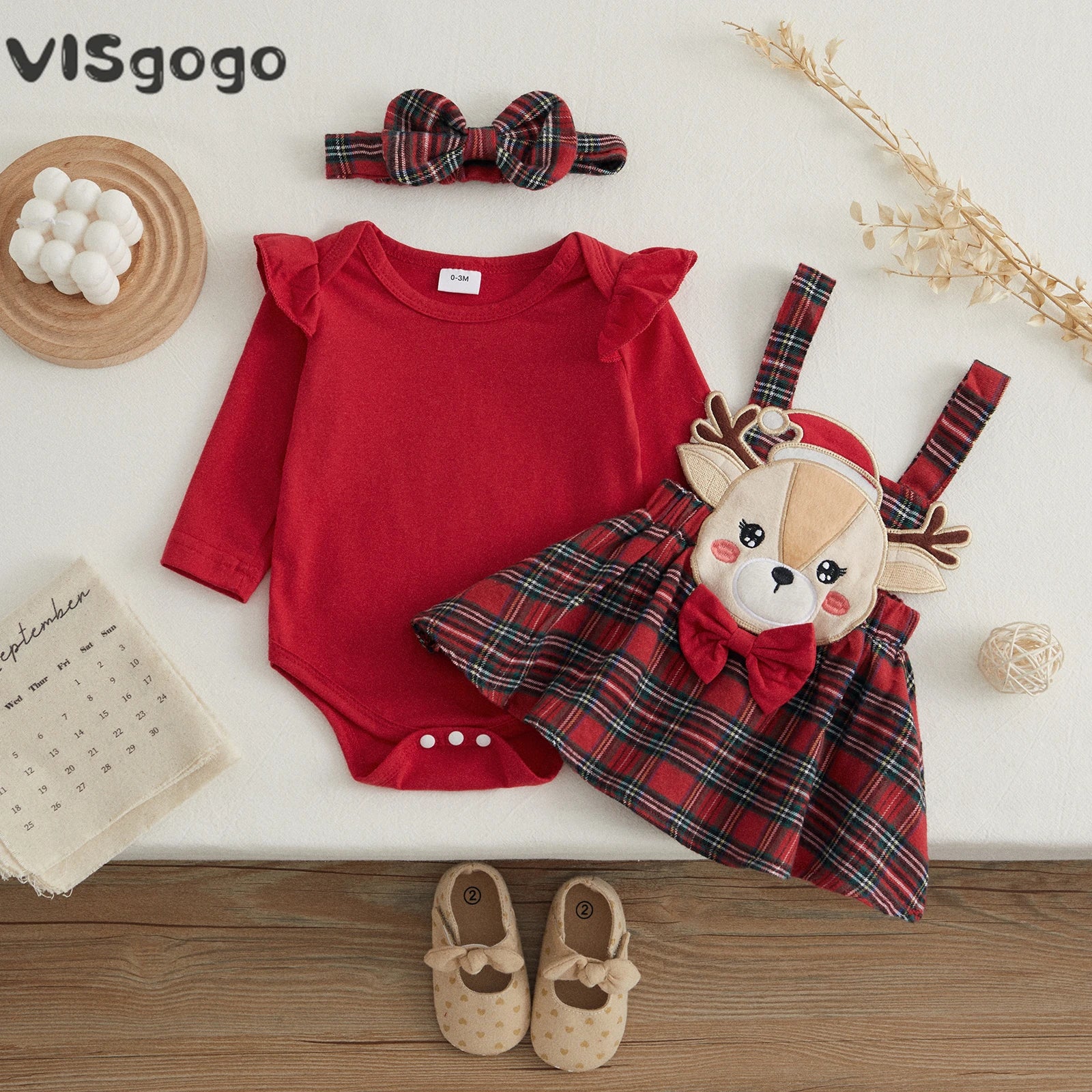 Ruffle Long Sleeve Christmas Romper