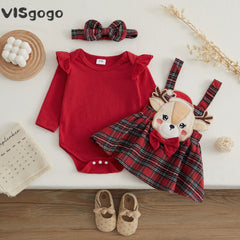 Ruffle Long Sleeve Christmas Romper