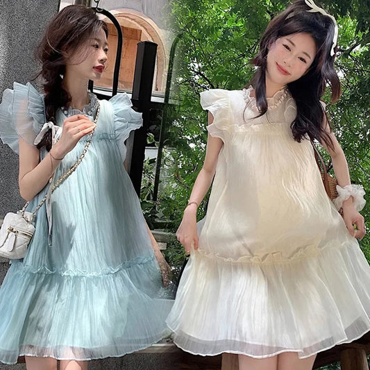 Necklace Petal Sleeve Maternity Dress