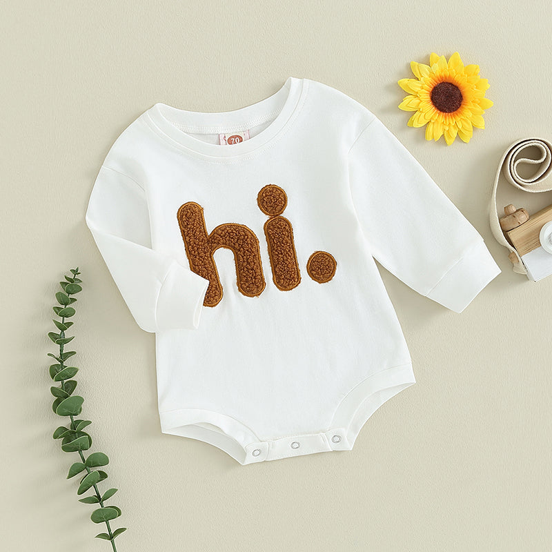 Baby Girls' Beige Fuzzy Letter Bodysuit, Long-Sleeve