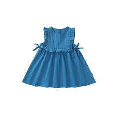Ruffled Blue Vest Style Dress for Girls