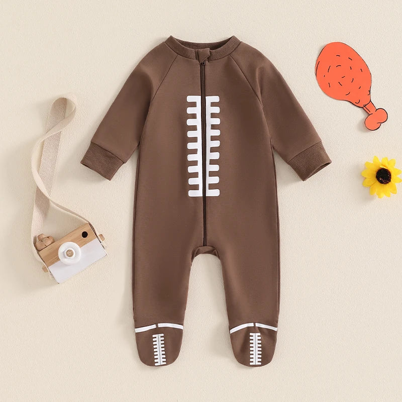 Newborn Football Romper, Long-Sleeve Baby Jumpsuit