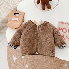 Stylish Plaid Plush Kids Coat