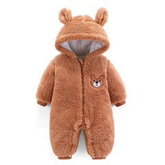 Plush Bear Hooded Baby Romper, Warm Fall Jumpsuit
