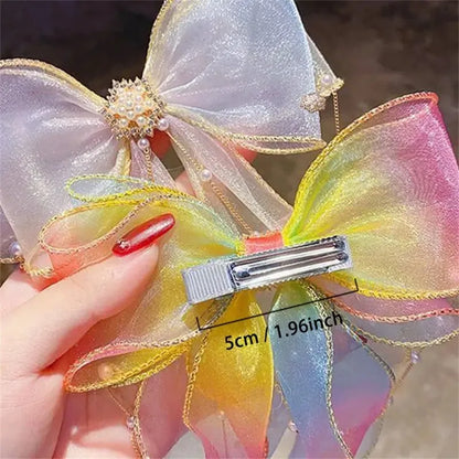 Baby Girls Elegant Mesh Bow Ribbon Hair Clips - PAMU8