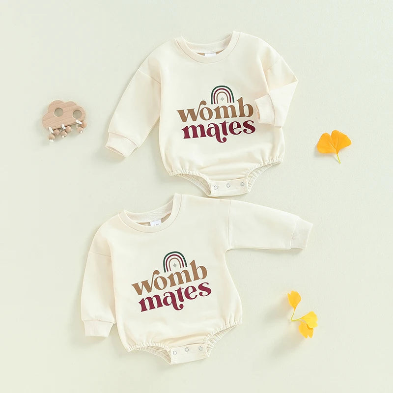 Baby Sweatshirt Romper – Rainbow Letter Print Long-Sleeve Jumpsuit for Newborn & Toddler