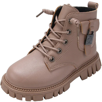Leather Girls Warm Boots