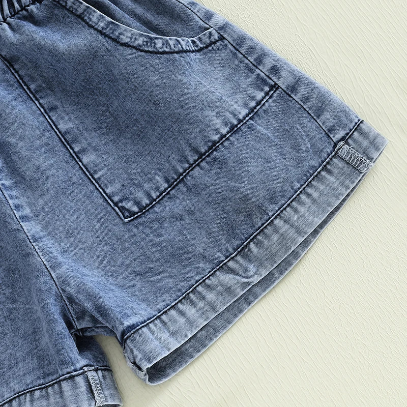 Toddler Girls' Denim Overall Shorts, Button-Down Jumpsuit