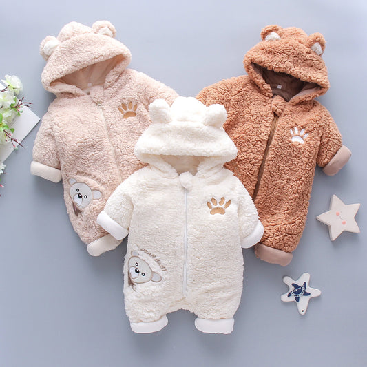 Thick Fleece Hooded Baby Romper
