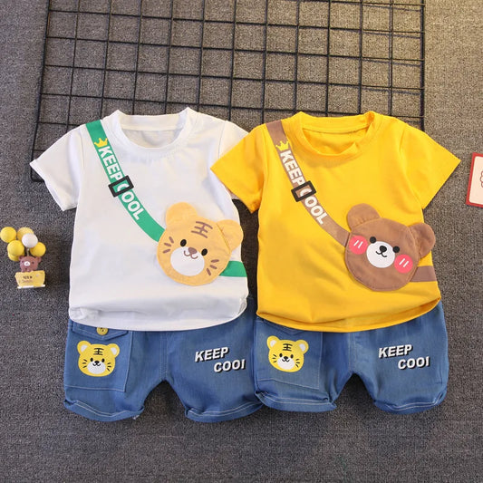 Baby Boys' Bear T-Shirt and Shorts Set, Cotton Summer
