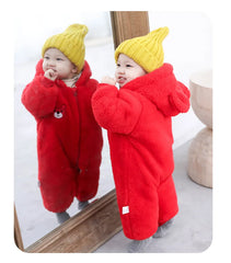 Plush Bear Hooded Baby Romper, Warm Fall Jumpsuit