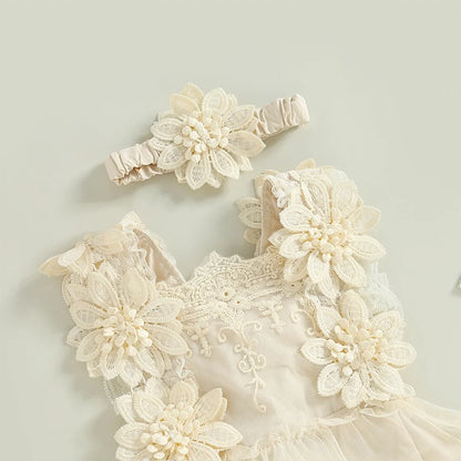 Floral Lace Embroidery Romper Dress - PAMU8
