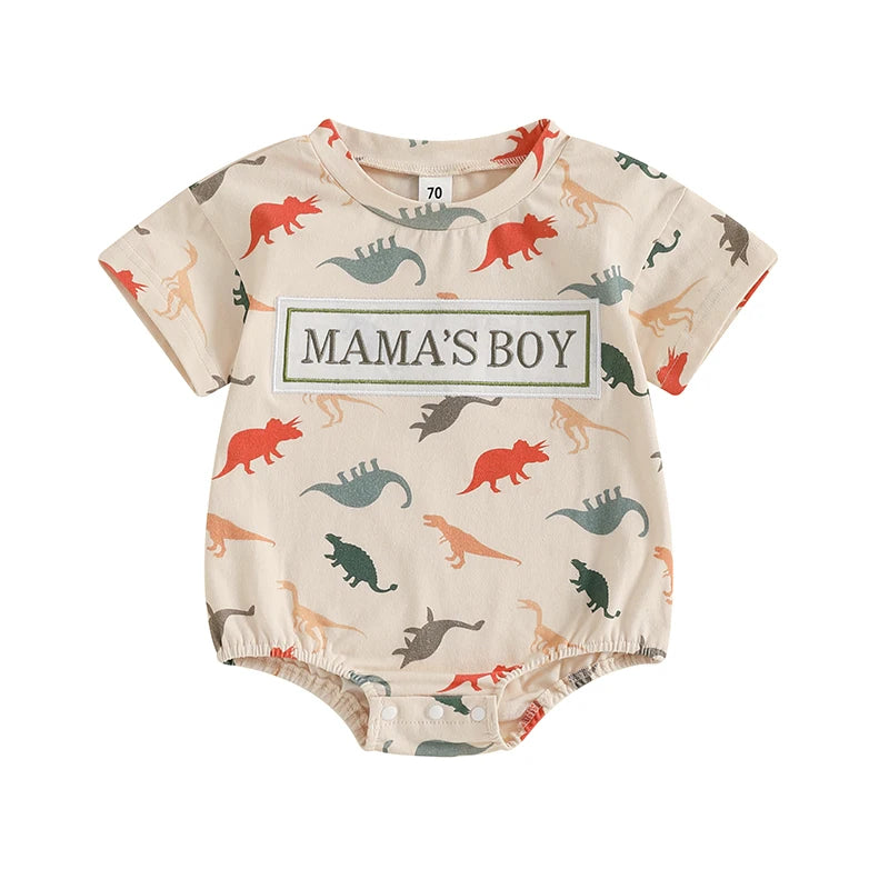 Baby Boys' Dinosaur Romper, Short-Sleeve Summer Bodysuit