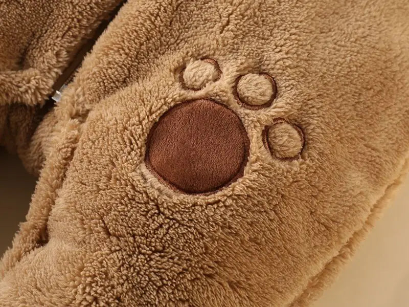 Baby Bear Hooded Winter Romper, Warm Cotton Jumpsuit