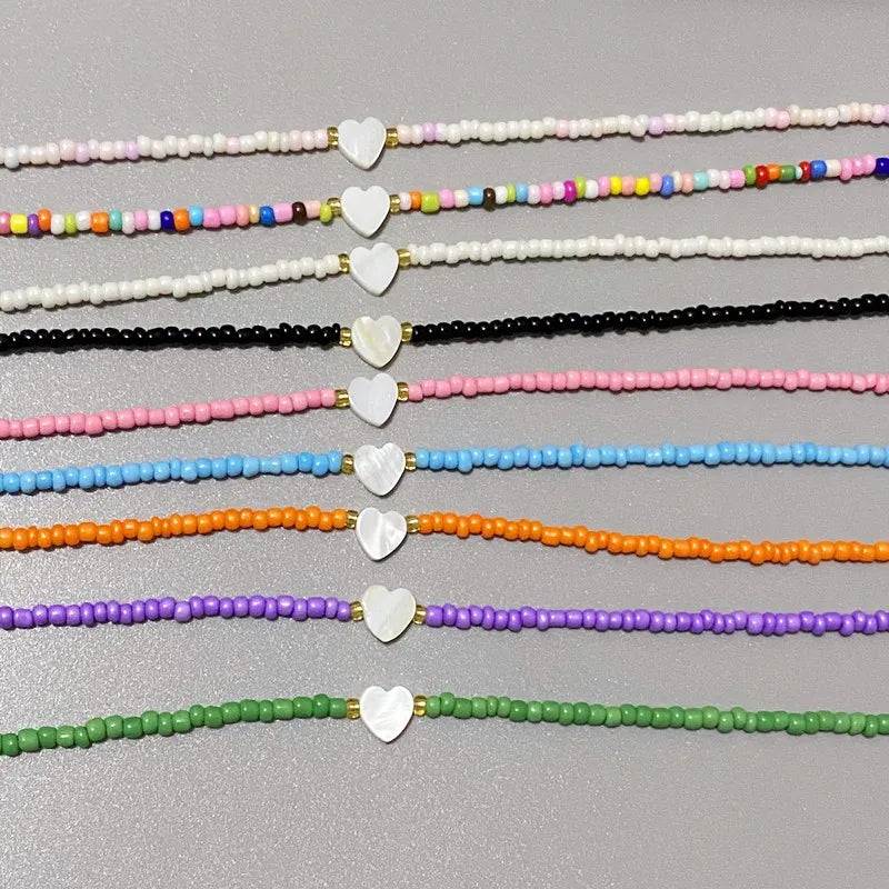 Girls' Shell Heart Choker Necklace, Glass Bead Gift