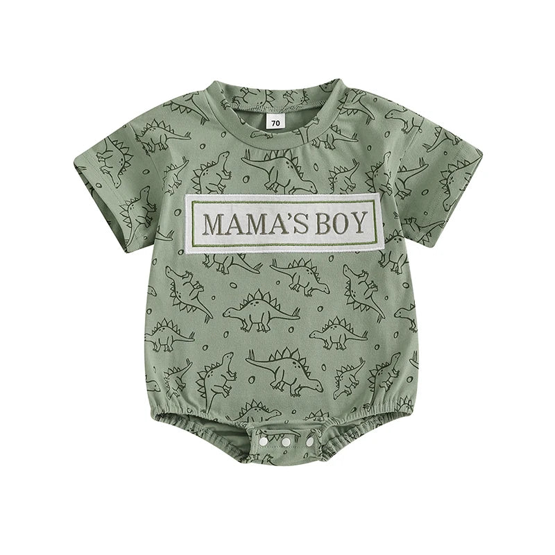 Baby Boys' Dinosaur Romper, Short-Sleeve Summer Bodysuit