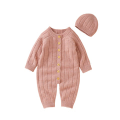 Knitted Baby Winter Romper and Cap Set, 0-18 Months