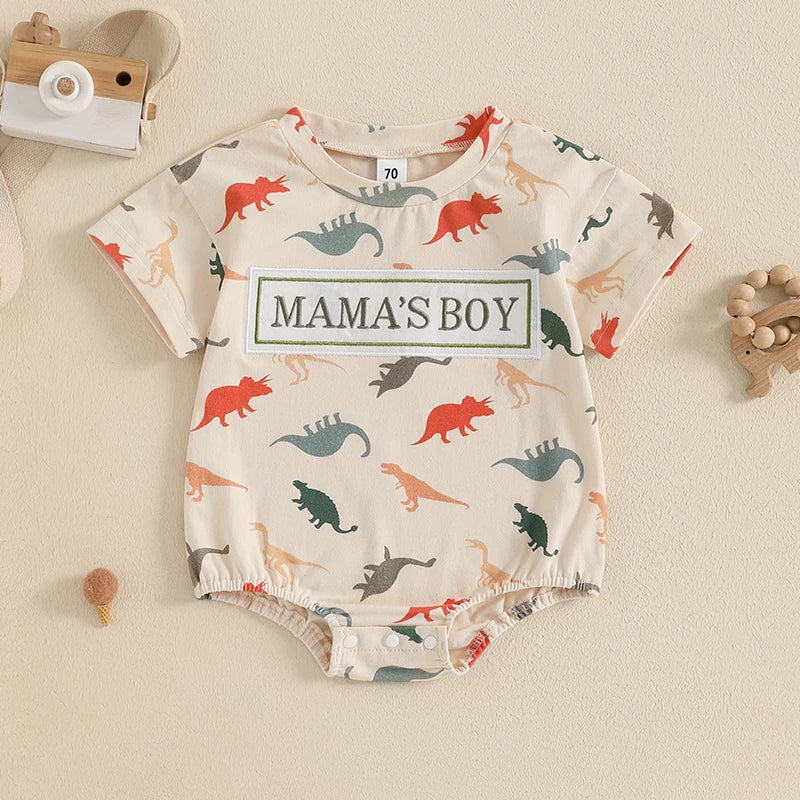 Baby Boys' Dinosaur Romper, Short-Sleeve Summer Bodysuit