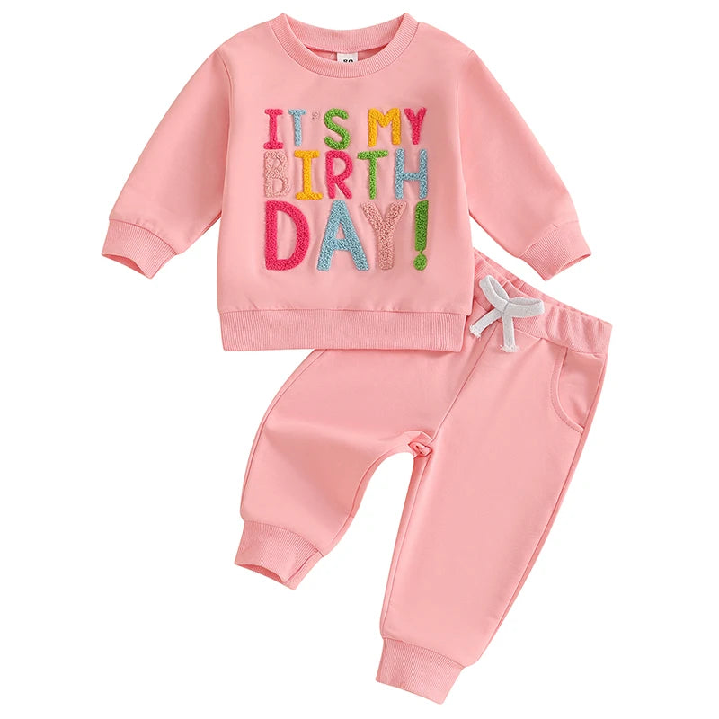 Toddler Girls Cotton Letter-Embroidery Sweatshirt & Pants Set