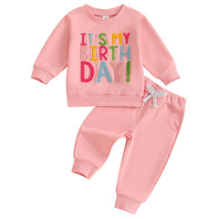 Toddler Girls Cotton Letter-Embroidery Sweatshirt & Pants Set