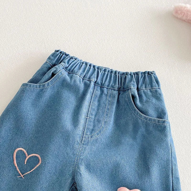 Children Girls Thin Style Denim Blue Pants - PAMU8