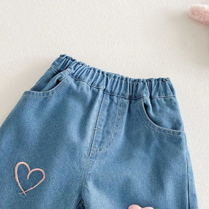 Children Girls Thin Style Denim Blue Pants - PAMU8