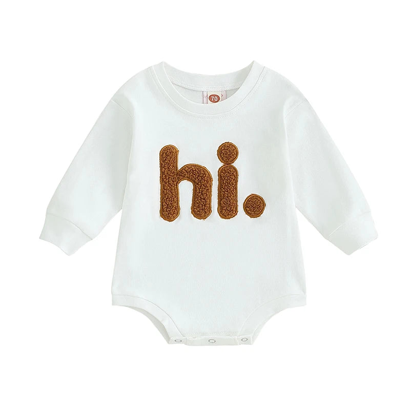 Baby Girls' Beige Fuzzy Letter Bodysuit, Long-Sleeve