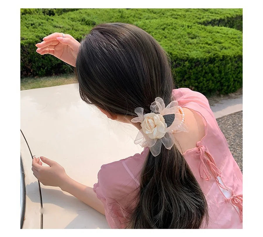 Flower Pearl Hair Ties