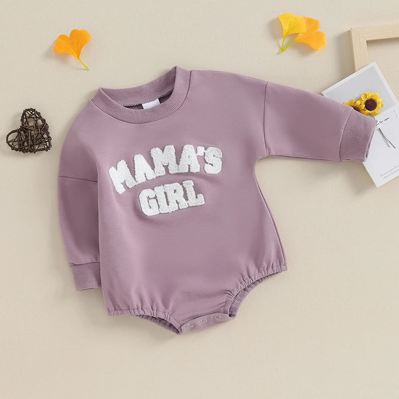 Baby Girls' Fuzzy Letter Romper, Embroidered Jumpsuit