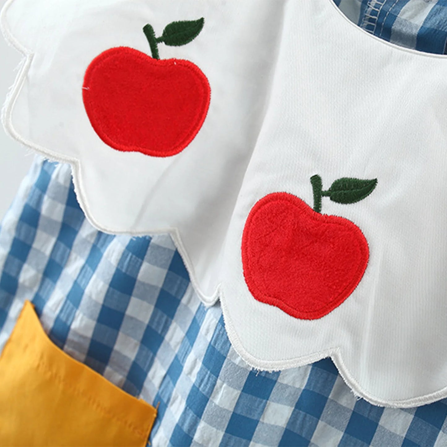 Girls' Dress Summer Children's Wear Apple Embroidered Lace Doll Collar Plaid Contrast Sleeveless Children's Dress