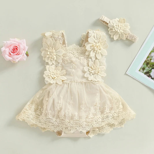 Floral Lace Embroidery Romper Dress - PAMU8
