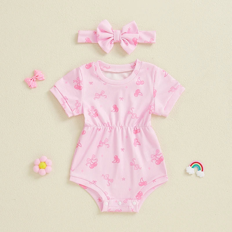 Baby Girls' Ribbed Strawberry Bodysuit with Bow Headband