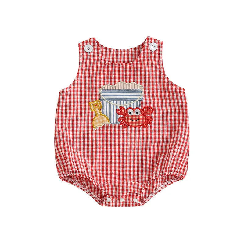 Baby Sleeveless Romper, Crab Embroidery Summer Playsuit