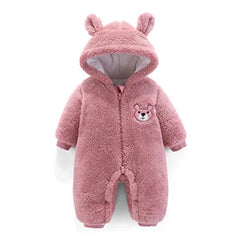 Plush Bear Hooded Baby Romper, Warm Fall Jumpsuit