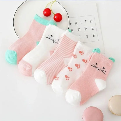 5 Pairs Cute Cat Baby Socks