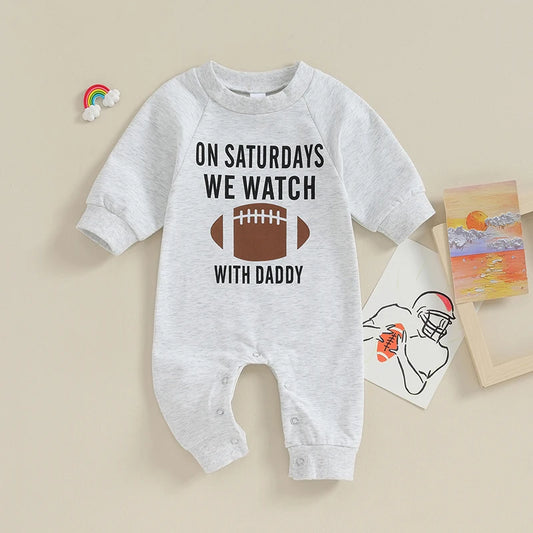 Baby Soccer Print Romper, Long-Sleeve Fall Jumpsuit